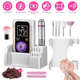 Portable Electric Nail Drill Bit 45000 RPM With 11 Bits Base Waist Clip Cordless Rechargeable Nail File Machine For Professional Salon Home Acryl