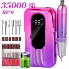 Professional Nail Drill Machine Rechargeable Electric Nail File 35000RPM with LCD Display Adjustable Speed for Acrylic Nails Gel Nails for Salon (Color: DMJ-BLY-P20-PINK-EU)